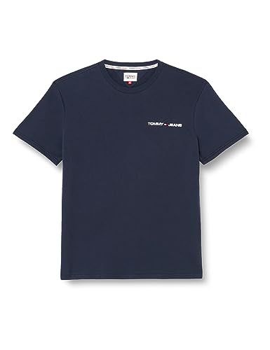 Tommy Jeans Herren T-Shirt Kurzarm Linear Chest Rundhalsausschnitt, Blau (Twilight Navy), S von Tommy Jeans