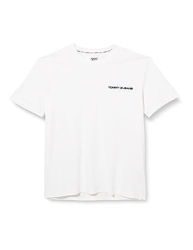 Tommy Jeans Herren T-Shirt Kurzarm Linear Chest Rundhalsausschnitt, Weiß (White), XS von Tommy Jeans