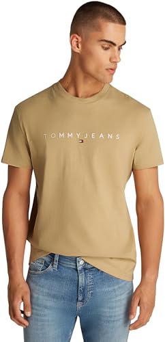 Tommy Jeans Herren T-Shirt Kurzarm Linear Logo Baumwolle, Beige (Relic Tan), XXL von Tommy Jeans