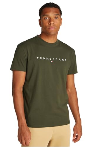 Tommy Jeans Herren T-Shirt Kurzarm Linear Logo Baumwolle, Grün (Fatigue Green), XS von Tommy Jeans