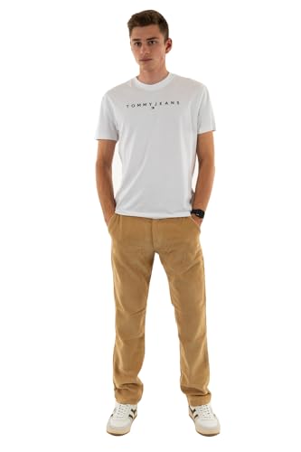 Tommy Jeans Herren T-Shirt Kurzarm Linear Logo Baumwolle, Weiß (White), S von Tommy Jeans
