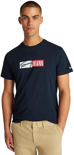 Tommy Jeans Herren T-Shirt Kurzarm Slim Entry Graphic Rundhalsausschnitt, Blau (Dark Night Navy), XXL von Tommy Jeans