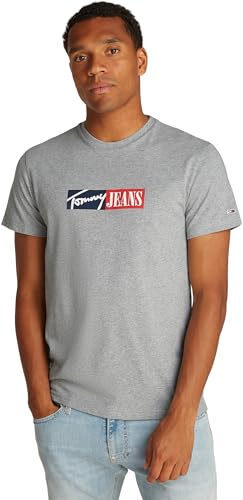 Tommy Jeans Herren T-Shirt Kurzarm Slim Entry Graphic Rundhalsausschnitt, Grau (Grey Htr), XXL von Tommy Jeans