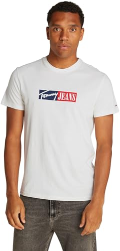 Tommy Jeans Herren T-Shirt Kurzarm Slim Entry Graphic Rundhalsausschnitt, Weiß (Ecru), XXL von Tommy Jeans