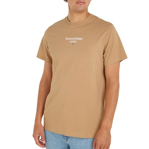 Tommy Jeans Herren T-Shirt Kurzarm Slim Rundhalsausschnitt, Beige (Tawny Sand), L von Tommy Jeans