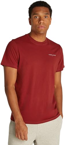 Tommy Jeans Herren T-Shirt Kurzarm Slim Rundhalsausschnitt, Rot (Regatta Red), M von Tommy Jeans
