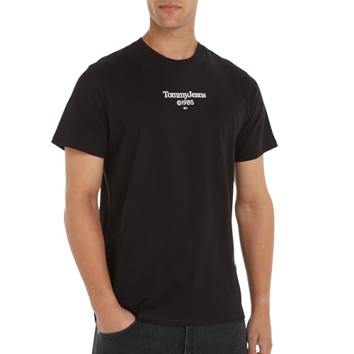 Tommy Jeans Herren T-Shirt Kurzarm Slim Rundhalsausschnitt, Schwarz (Black), XL von Tommy Jeans