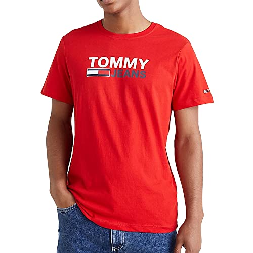 Tommy Jeans Herren T-Shirt Kurzarm TJM Regular Rundhalsausschnitt, Rot (Deep Crimson), L von Tommy Jeans