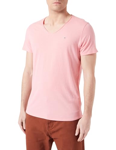 Tommy Jeans Herren T-Shirt Kurzarm Tjm Slim Jaspe V Neck V-Ausschnitt, Rosa (Tickled Pink), XXL von Tommy Jeans