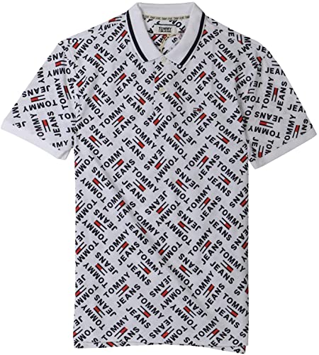 Tommy Jeans Herren TJM Allover Print Polo Poloshirt, Weiß (Classic White/Multi 0K5), Large (Herstellergröße:L) von Tommy Jeans