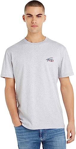 Tommy Jeans Herren T-Shirt Kurzarm Classic Small Flag Rundhalsausschnitt, Silber (Silver Grey Htr), S von Tommy Jeans