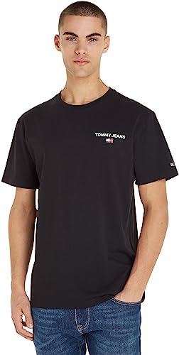 Tommy Jeans Herren T-Shirt Kurzarm Classic Linear Back Print Rundhalsausschnitt, Schwarz (Black), S von Tommy Jeans