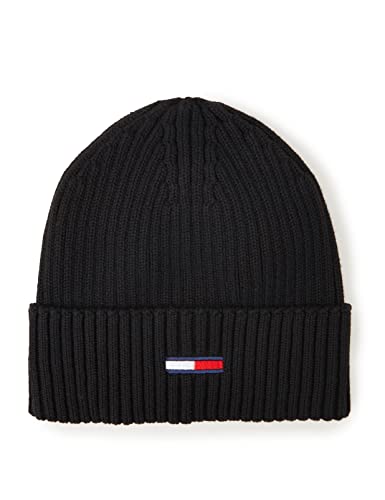 Tommy Jeans Herren TJM Flag Rib Beanie AM0AM10390 Gestrickte Mütze, Schwarz, OS von Tommy Jeans