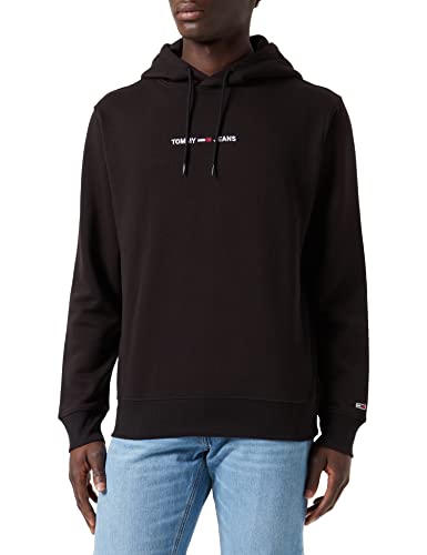 Tommy Jeans Herren TJM LINEAR Logo Hoodie Kapuzenpullover, Black, S von Tommy Hilfiger