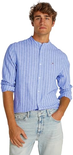 Tommy Jeans Herren TJM Linen Mix BND STP Shrt EXT Dm0Dm20893 L/S Shirt, Blue (Tempo Blue/Ecru), XS von Tommy Jeans
