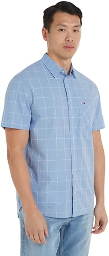 Tommy Jeans Herren TJM REG Check POPLIN SS Shirt DM0DM18967 Freizeithemden, Blau, XXS von Tommy Jeans