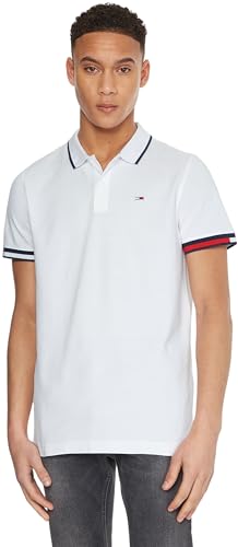 Tommy Jeans Herren TJM REG Flag Cuffs Polo DM0DM12963 Kurzarm Poloshirts, Weiß, XXS von Tommy Jeans