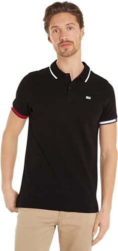 Tommy Jeans Herren TJM REG Flag Cuffs Polo DM0DM12963 Kurzarm Poloshirts, Schwarz, 3XL von Tommy Jeans