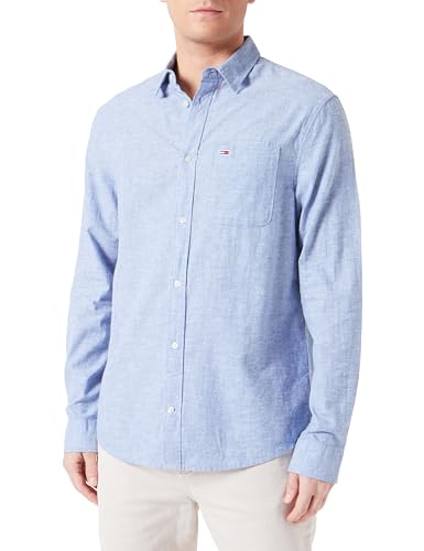 Tommy Jeans Herren TJM REG Linen Blend Shirt DM0DM18962 Freizeithemden, Blau, 3XL von Tommy Jeans