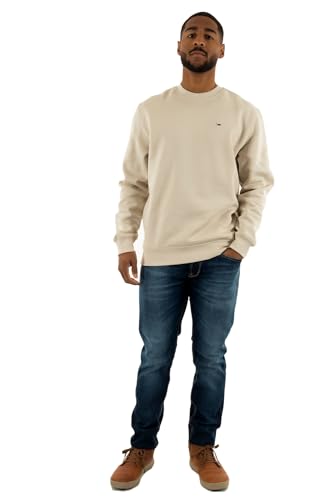 Tommy Jeans Herren Sweatshirt Regular Fit Flag Fleece Rundhalsausschnitt, Elfenbein (Newsprint), XXL von Tommy Jeans
