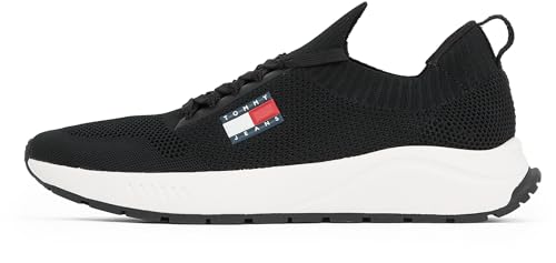 TOMMY JEANS Herren Runner Sneaker Kntitted Low Top, Schwarz (Black), 45 von TOMMY JEANS