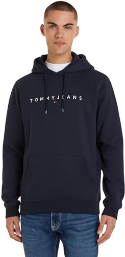 Tommy Jeans Herren Hoodie Regular Linear Logo mit Kapuze, Blau (Dark Night Navy), XL von Tommy Hilfiger