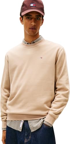 Tommy Jeans Herren TJM Reg S Flag Crew Dm0Dm20741 Pullover-Sweatshirt, Beige (Coastal Taupe), M von Tommy Jeans