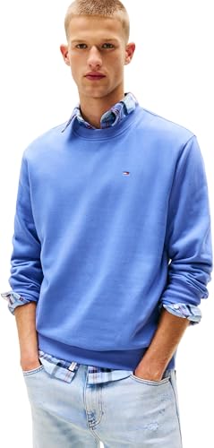 Tommy Jeans Herren Sweatshirt Regular Fit Flag Fleece Rundhalsausschnitt, Blau (Soft Sapphire), L von Tommy Jeans