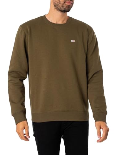 Tommy Jeans Herren Sweatshirt Regular Fleece C Neck Ohne Kapuze, Grün (Drab Olive Green), M von Tommy Jeans