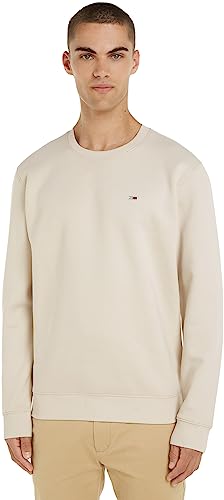 Tommy Jeans Herren Sweatshirt Tjm Regular Fleece C Neck ohne Kapuze, Elfenbein (Newsprint), L von Tommy Jeans