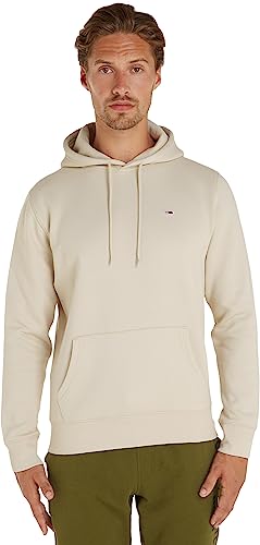 Tommy Jeans Herren Hoodie Tjm Regular Fleece Hoodie mit Kapuze, Elfenbein (Newsprint), M von Tommy Hilfiger