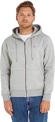 Tommy Jeans Herren Hoodie mit Reißverschluss TJM Regular Zipper, Grau (Light Grey Heather), XXS von Tommy Jeans