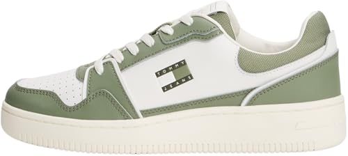 Tommy Jeans Herren Cupsole Sneaker Retro Basket Low Top, Mehrfarbig (Ecru/Aruba Green), 40 von Tommy Jeans