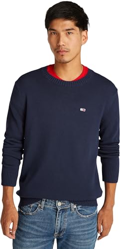 Tommy Jeans Herren Pullover Slim Fit Crew Neck Sweater Strickpullover, Blau (Dark Night Navy), S von Tommy Jeans