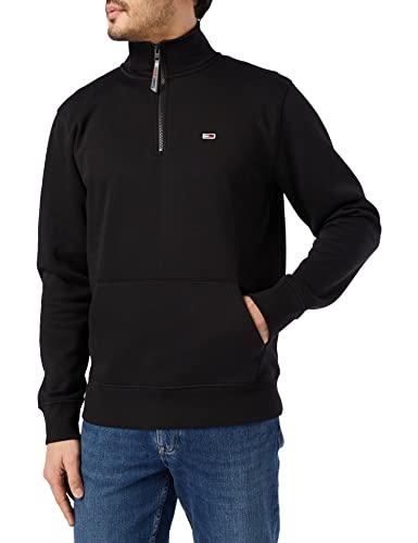 Tommy Jeans Herren TJM SOLID Zip Mock Neck Sweatshirt, Schwarz, 48 von Tommy Jeans