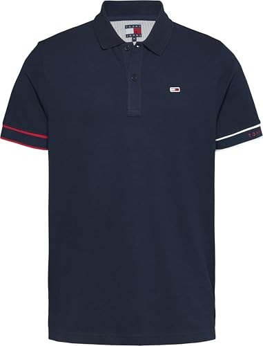 Tommy Jeans Herren TJM Slim Flag Cuff Polo EXT Dm0Dm21306 S/S Poloshirt, Blue (Dark Night Navy), XXL von Tommy Jeans
