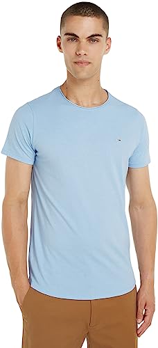 Tommy Jeans Herren T-Shirt Kurzarm Slim Jaspe Slim Fit, Blau (Chambray Blue), L von Tommy Jeans