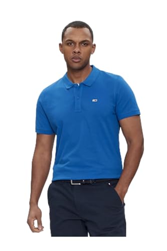 Tommy Jeans Herren Poloshirt Kurzarm Slim Fit, Blau (Persian Blue), 3XL von Tommy Jeans