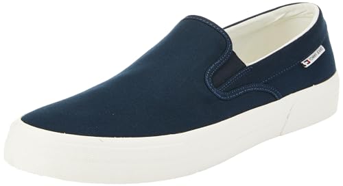 Tommy Jeans Herren Vulcanized Sneaker Slip On Canvas Schuhe, Blau (Dark Night Navy), 44 von Tommy Jeans