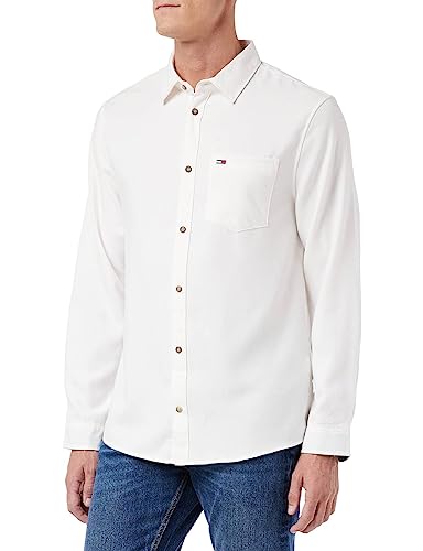 Tommy Jeans Herren TJM SOLID Flannel Shirt DM0DM15126 Freizeithemden, Weiß, S von Tommy Hilfiger