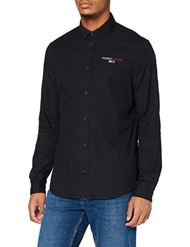 Tommy Jeans Herren TJM Textured Stripe Logo Shirt Hemd, Black, L von Tommy Jeans