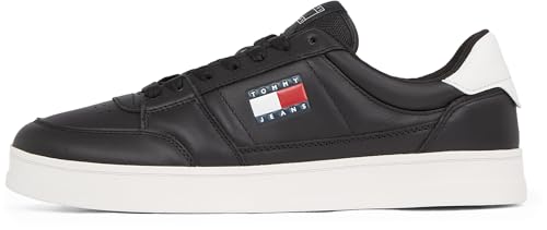 TOMMY JEANS Herren Cupsole Sneaker The Greenwich New aus Leder, Schwarz (Black), 41 von TOMMY JEANS