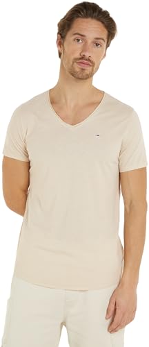 Tommy Jeans Herren T-Shirt Kurzarm Tjm Slim Jaspe V Neck V-Ausschnitt, Elfenbein (Newsprint), L von Tommy Jeans