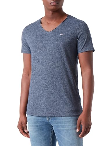 Tommy Jeans Herren T-Shirt Kurzarm Tjm Slim Jaspe V Neck V-Ausschnitt, Grey, L von Tommy Jeans