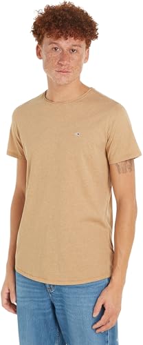 Tommy Jeans Herren TJM XSLIM Jaspe C Neck EXT DM0DM09586 Kurzarm Strickoberteile, Beige, XS von Tommy Jeans