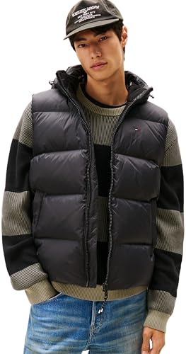 Tommy Jeans Herren Weste Essential Down Vest mit Kapuze, Schwarz (Black), XXL von Tommy Jeans