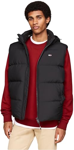 Tommy Jeans Herren Weste Essential Down Vest mit Kapuze, Schwarz (Black), XXL von Tommy Jeans