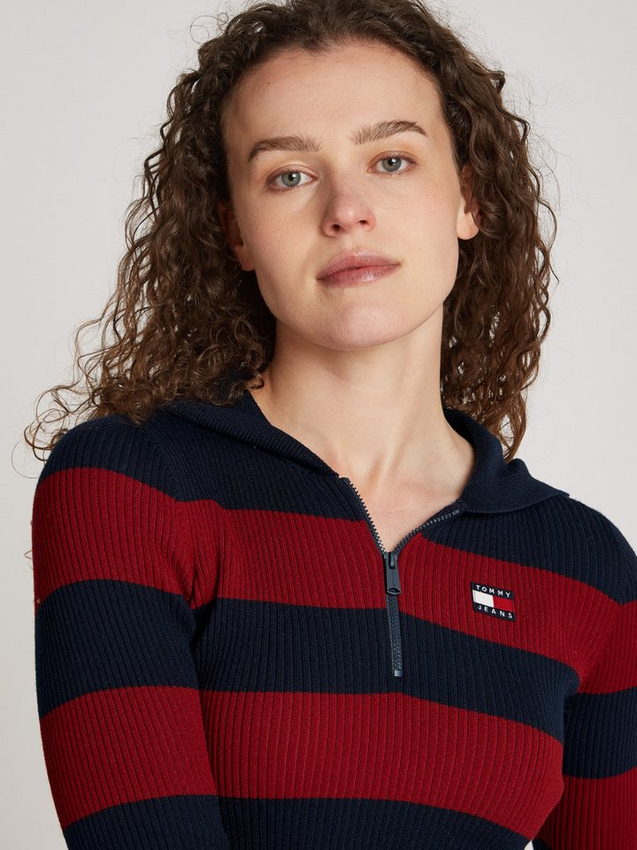 Tommy Jeans Kapuzenpullover TJW STRIPE 1/4 ZIP HOOD SWEATER mit Streifen-Muster, Logo-Flag von Tommy Jeans