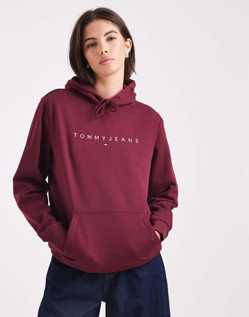 Tommy Jeans - Kapuzenpullover in Burgunderrot mit linienförmigem Logo von Tommy Jeans