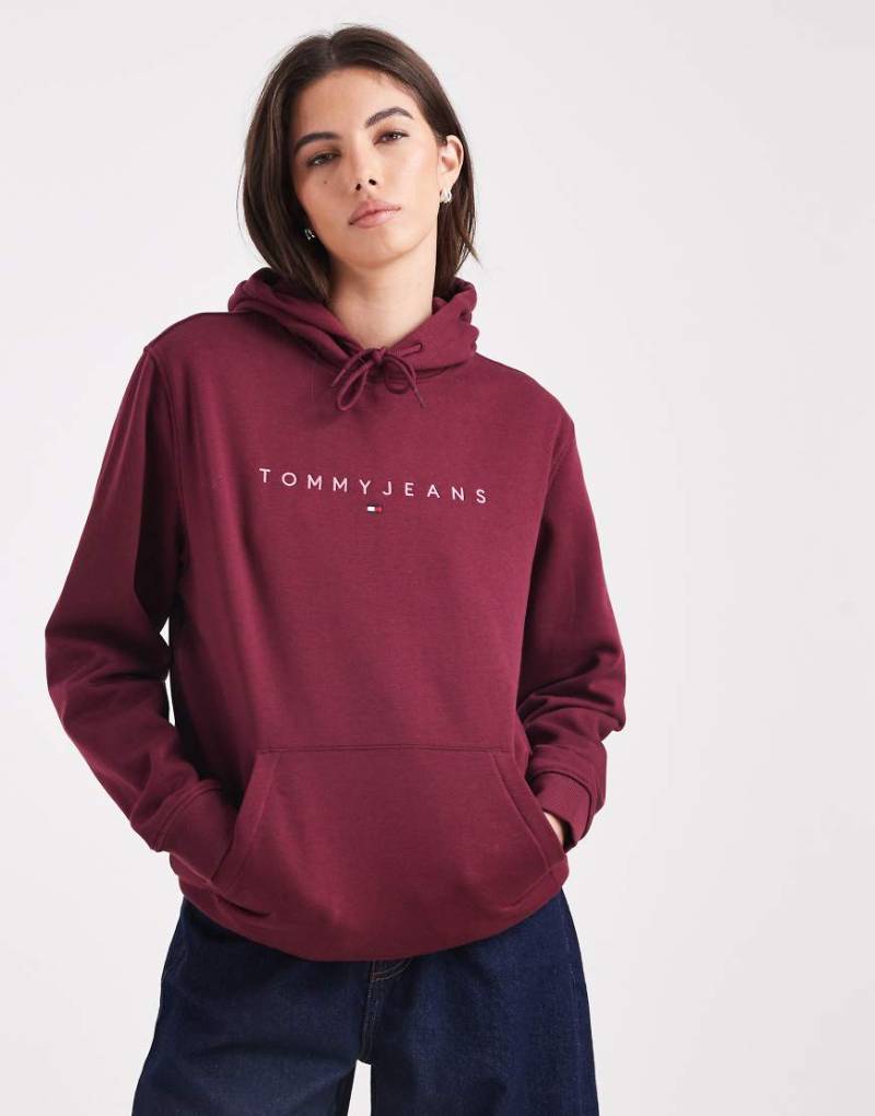 Tommy Jeans - Kapuzenpullover in Burgunderrot mit linienförmigem Logo von Tommy Jeans